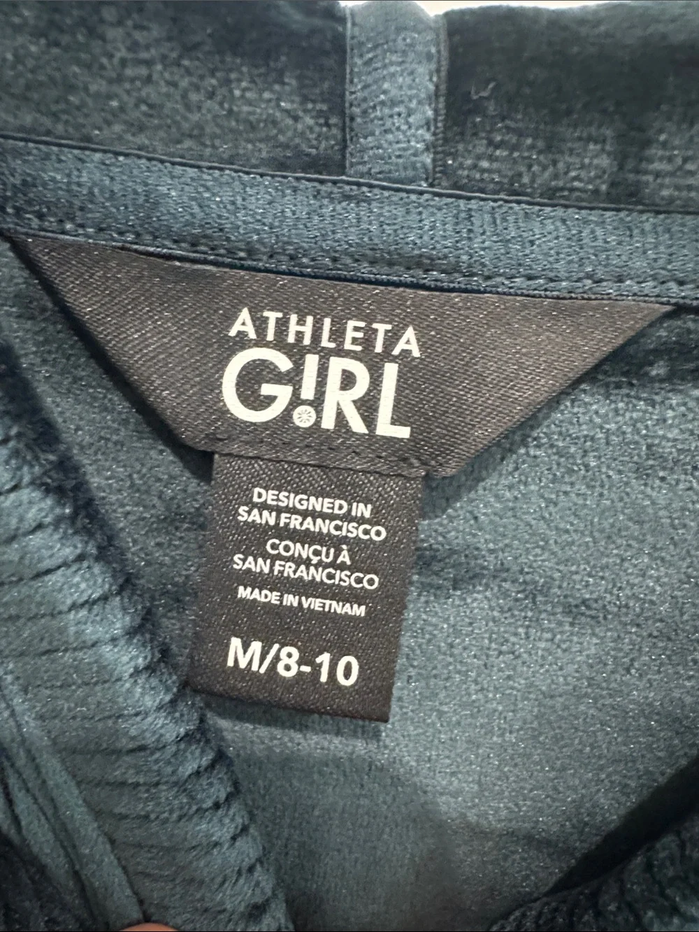Athleta Girl Cozy Rib Velour Cropped Hoodie & wide leg Sweat pants -dark Green M